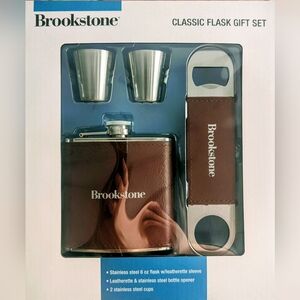 Brookstone Leatherette Flask Set with Stainless Steel Accessories
